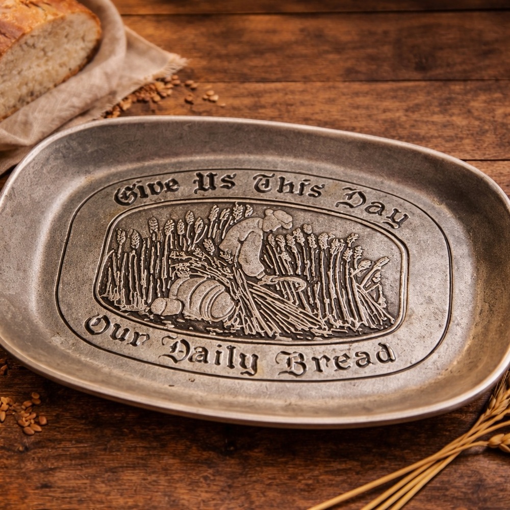 Vintage Wilton Pewter “Daily Bread” Plate Columbia PA USA Farmhouse Decor